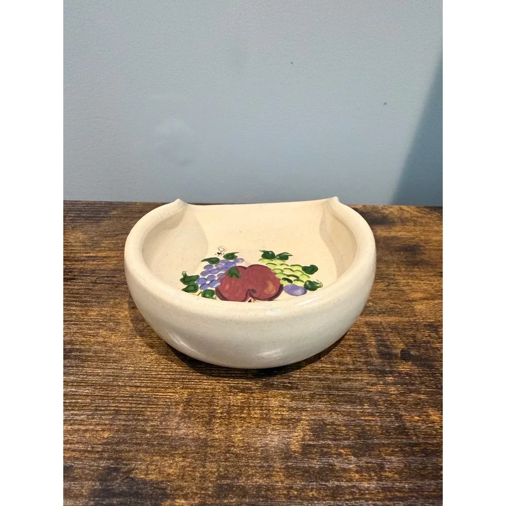 Casey Pottery Hand Made USA Fruit Apple Grapes Stoneware Spoon Rest Marshall TX